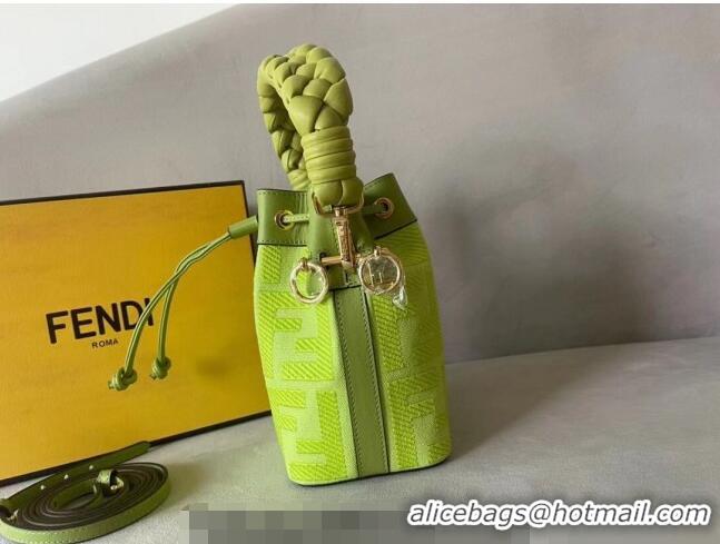 Promotional Fendi Mon Tresor FF Canvas Mini Bucket Bag with Braided Strap F15064 Acid Green 2023