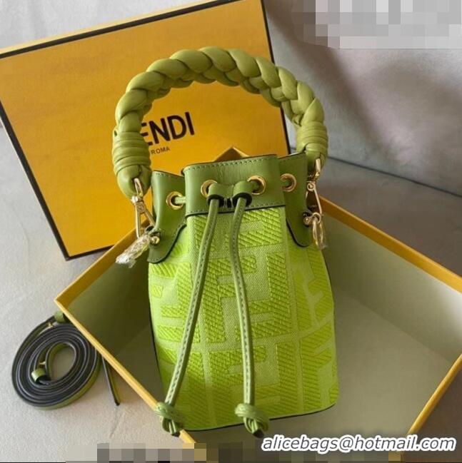 Promotional Fendi Mon Tresor FF Canvas Mini Bucket Bag with Braided Strap F15064 Acid Green 2023