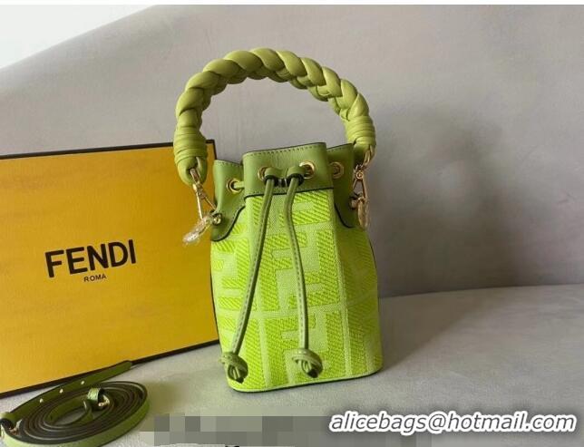 Promotional Fendi Mon Tresor FF Canvas Mini Bucket Bag with Braided Strap F15064 Acid Green 2023