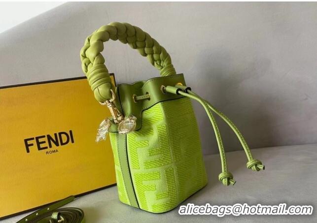 Promotional Fendi Mon Tresor FF Canvas Mini Bucket Bag with Braided Strap F15064 Acid Green 2023