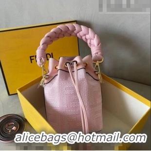 Top Quality Fendi Mon Tresor FF Canvas Mini Bucket Bag with Braided Strap F15064 Light Pink 2023