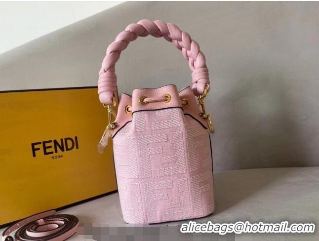 Top Quality Fendi Mon Tresor FF Canvas Mini Bucket Bag with Braided Strap F15064 Light Pink 2023