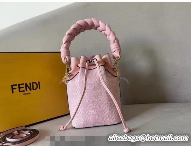 Top Quality Fendi Mon Tresor FF Canvas Mini Bucket Bag with Braided Strap F15064 Light Pink 2023