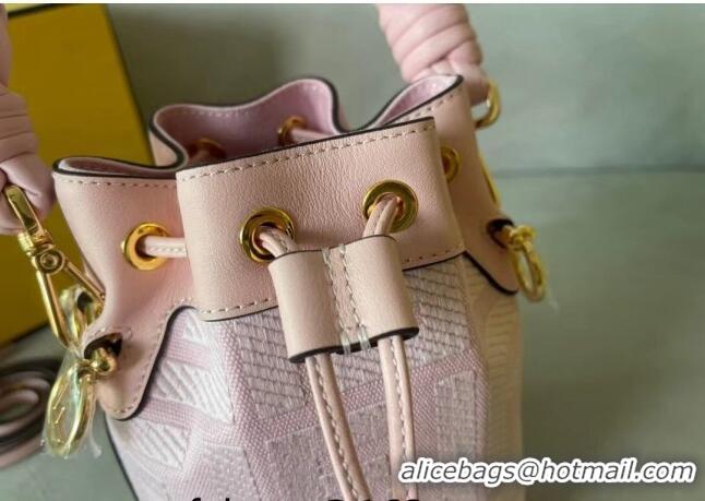 Top Quality Fendi Mon Tresor FF Canvas Mini Bucket Bag with Braided Strap F15064 Light Pink 2023