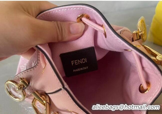 Top Quality Fendi Mon Tresor FF Canvas Mini Bucket Bag with Braided Strap F15064 Light Pink 2023