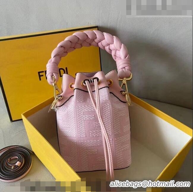 Top Quality Fendi Mon Tresor FF Canvas Mini Bucket Bag with Braided Strap F15064 Light Pink 2023