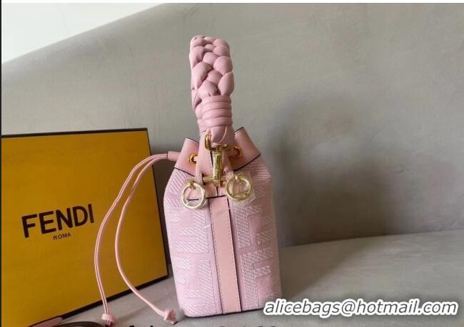 Top Quality Fendi Mon Tresor FF Canvas Mini Bucket Bag with Braided Strap F15064 Light Pink 2023