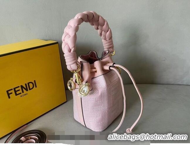 Top Quality Fendi Mon Tresor FF Canvas Mini Bucket Bag with Braided Strap F15064 Light Pink 2023