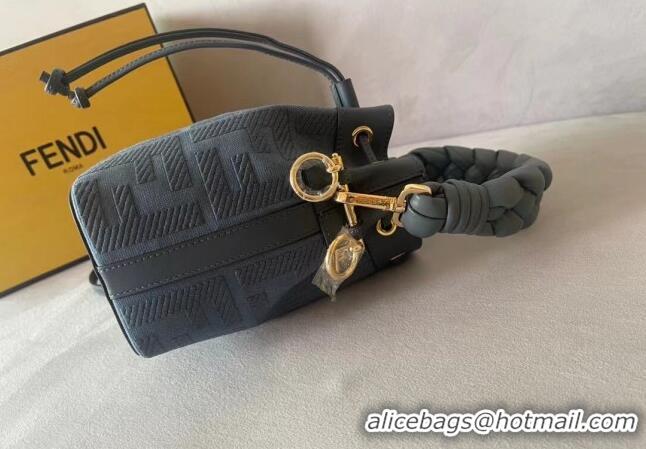 Inexpensive Fendi Mon Tresor FF Canvas Mini Bucket Bag with Braided Strap F15064 Dark Blue 2023