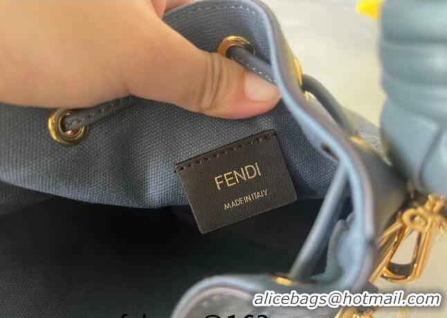 Inexpensive Fendi Mon Tresor FF Canvas Mini Bucket Bag with Braided Strap F15064 Dark Blue 2023