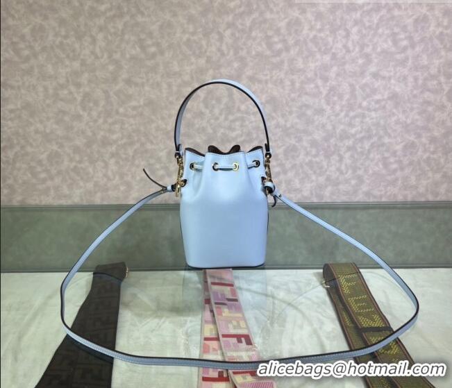 Best Price Fendi Mon Tresor Leather Mini Bucket Bag with FENDI ROMA F15064 Light Blue 2023