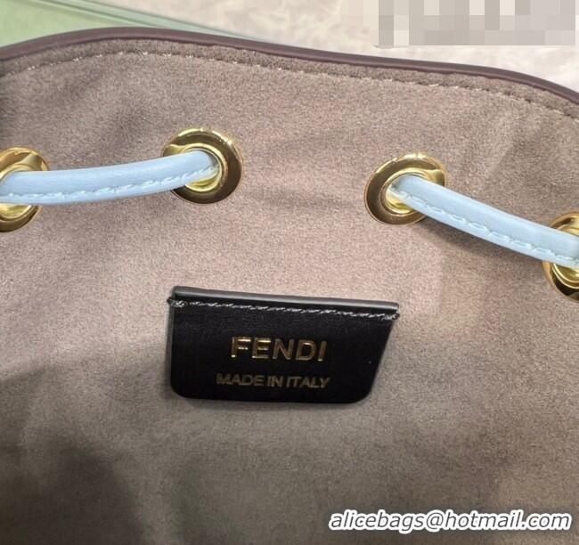 Best Price Fendi Mon Tresor Leather Mini Bucket Bag with FENDI ROMA F15064 Light Blue 2023