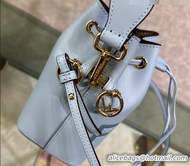 Best Price Fendi Mon Tresor Leather Mini Bucket Bag with FENDI ROMA F15064 Light Blue 2023