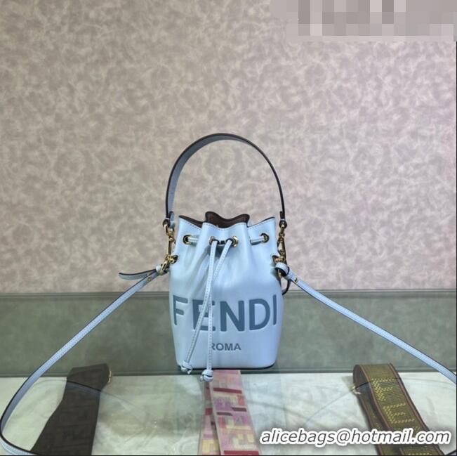 Best Price Fendi Mon Tresor Leather Mini Bucket Bag with FENDI ROMA F15064 Light Blue 2023