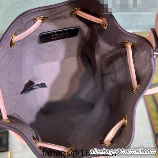 Top Grade Fendi Mon Tresor Leather Mini Bucket Bag with FENDI ROMA F15064 Nude Pink 2023