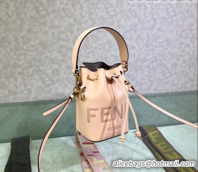 Top Grade Fendi Mon Tresor Leather Mini Bucket Bag with FENDI ROMA F15064 Nude Pink 2023