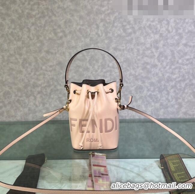 Top Grade Fendi Mon Tresor Leather Mini Bucket Bag with FENDI ROMA F15064 Nude Pink 2023