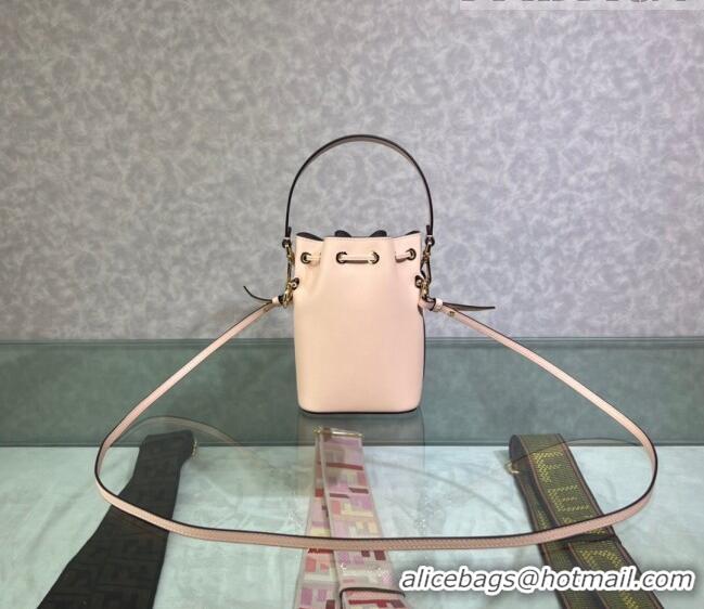 Top Grade Fendi Mon Tresor Leather Mini Bucket Bag with FENDI ROMA F15064 Nude Pink 2023