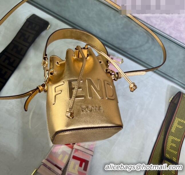 New Fashion Fendi Mon Tresor Leather Mini Bucket Bag with FENDI ROMA F15064 Gold 2023