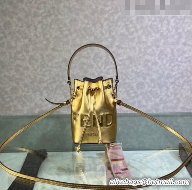 New Fashion Fendi Mon Tresor Leather Mini Bucket Bag with FENDI ROMA F15064 Gold 2023