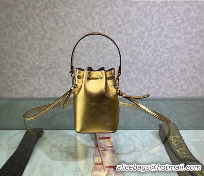 New Fashion Fendi Mon Tresor Leather Mini Bucket Bag with FENDI ROMA F15064 Gold 2023