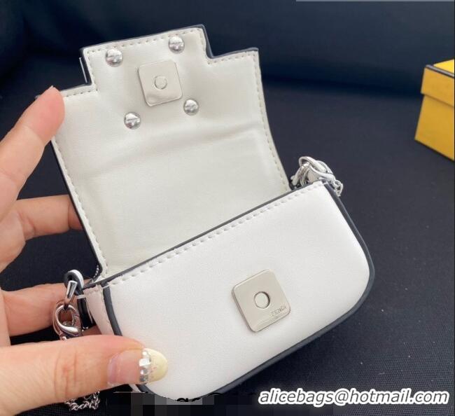 Top Design Tiffany & Co. x Fendi Nano Baguette Bag Charm with Chain in Calf Leather F8001 White 2023