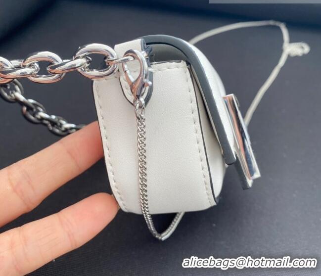 Top Design Tiffany & Co. x Fendi Nano Baguette Bag Charm with Chain in Calf Leather F8001 White 2023