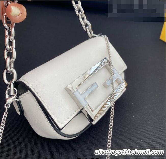 Top Design Tiffany & Co. x Fendi Nano Baguette Bag Charm with Chain in Calf Leather F8001 White 2023