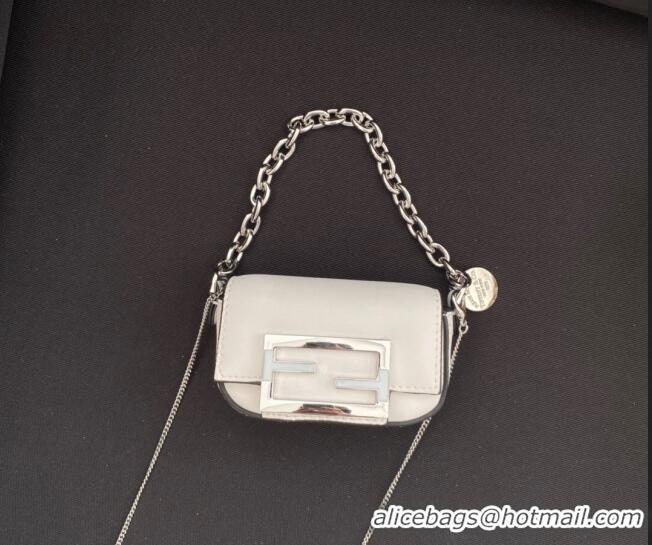 Top Design Tiffany & Co. x Fendi Nano Baguette Bag Charm with Chain in Calf Leather F8001 White 2023