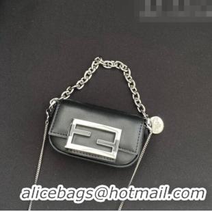 Well Crafted Tiffany & Co. x Fendi Nano Baguette Bag Charm with Chain in Calf Leather F8001 Black 2023