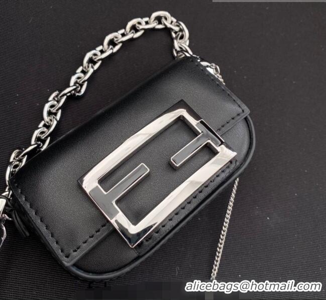 Well Crafted Tiffany & Co. x Fendi Nano Baguette Bag Charm with Chain in Calf Leather F8001 Black 2023