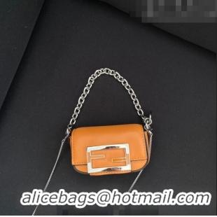 Cheapest Tiffany & Co. x Fendi Nano Baguette Bag Charm with Chain in Calf Leather F8001 Brown 2023