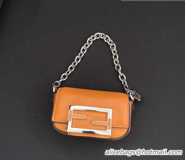 Cheapest Tiffany & Co. x Fendi Nano Baguette Bag Charm with Chain in Calf Leather F8001 Brown 2023