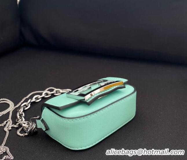 Discount Tiffany & Co. x Fendi Nano Baguette Bag Charm with Chain in Calf Leather F8001 Tiffany Blue 2023