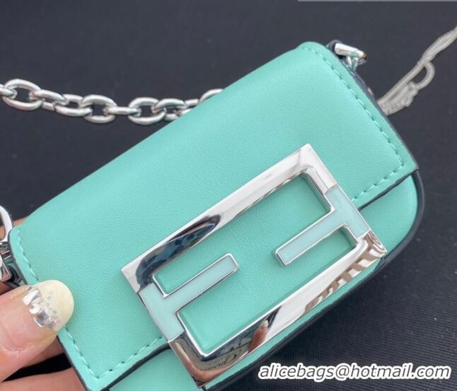 Discount Tiffany & Co. x Fendi Nano Baguette Bag Charm with Chain in Calf Leather F8001 Tiffany Blue 2023