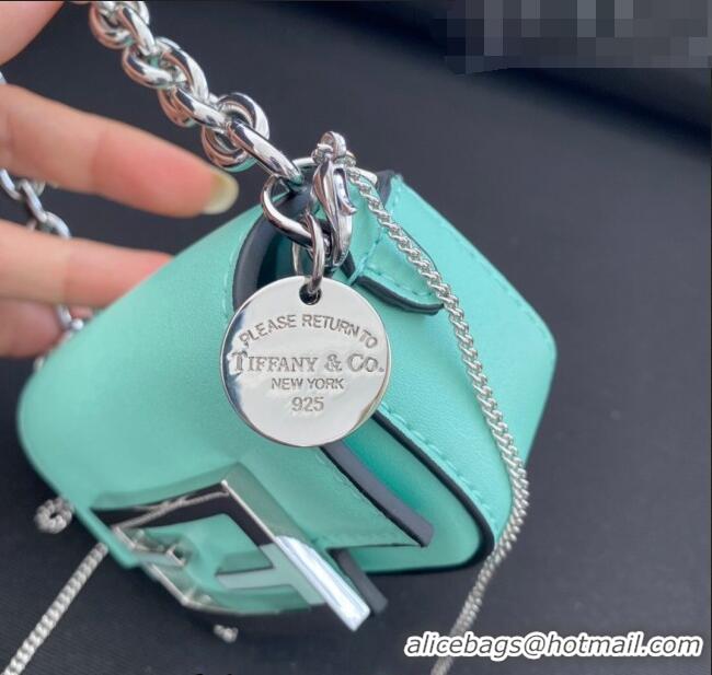 Discount Tiffany & Co. x Fendi Nano Baguette Bag Charm with Chain in Calf Leather F8001 Tiffany Blue 2023