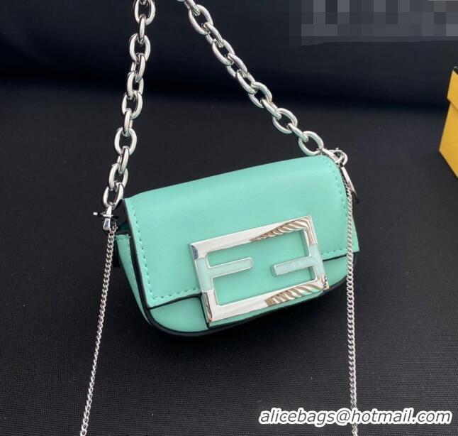 Discount Tiffany & Co. x Fendi Nano Baguette Bag Charm with Chain in Calf Leather F8001 Tiffany Blue 2023