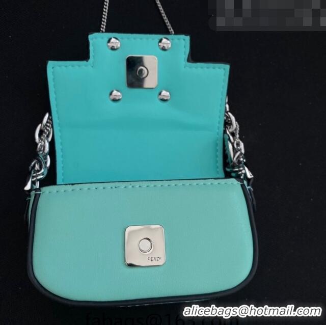 Discount Tiffany & Co. x Fendi Nano Baguette Bag Charm with Chain in Calf Leather F8001 Tiffany Blue 2023