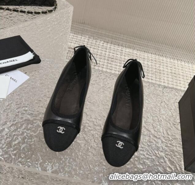 Unique Style Chanel Calfskin & Grosgrain Ballet Flat with Back Bow Black 802055