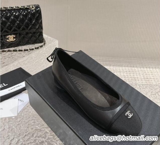 Unique Style Chanel Calfskin & Grosgrain Ballet Flat with Back Bow Black 802055