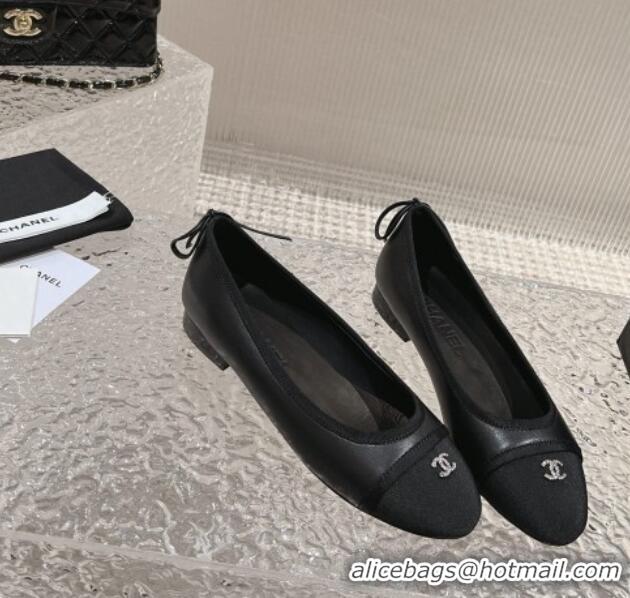 Unique Style Chanel Calfskin & Grosgrain Ballet Flat with Back Bow Black 802055