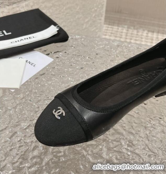 Unique Style Chanel Calfskin & Grosgrain Ballet Flat with Back Bow Black 802055