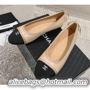 Trendy Design Chanel Calfskin & Grosgrain Ballet Flat with Back Bow Beige 802059