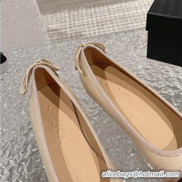 Trendy Design Chanel Calfskin & Grosgrain Ballet Flat with Back Bow Beige 802059