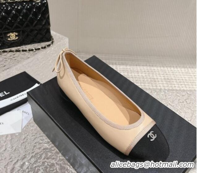 Trendy Design Chanel Calfskin & Grosgrain Ballet Flat with Back Bow Beige 802059