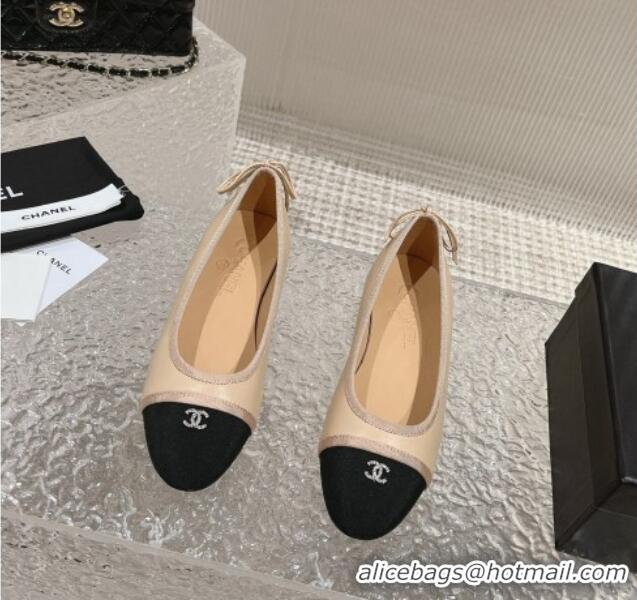 Trendy Design Chanel Calfskin & Grosgrain Ballet Flat with Back Bow Beige 802059