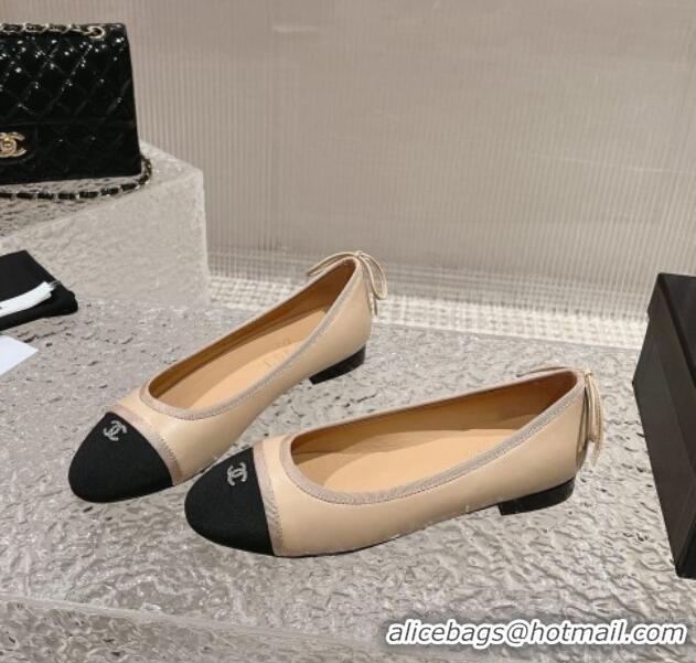 Trendy Design Chanel Calfskin & Grosgrain Ballet Flat with Back Bow Beige 802059