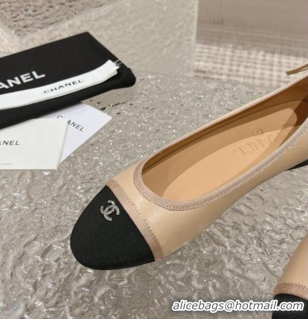 Trendy Design Chanel Calfskin & Grosgrain Ballet Flat with Back Bow Beige 802059