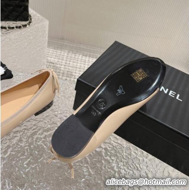 Trendy Design Chanel Calfskin & Grosgrain Ballet Flat with Back Bow Beige 802059