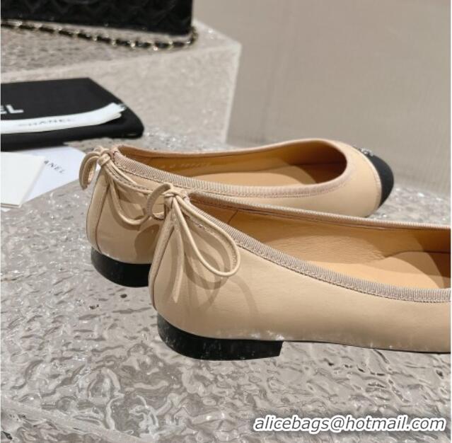 Trendy Design Chanel Calfskin & Grosgrain Ballet Flat with Back Bow Beige 802059